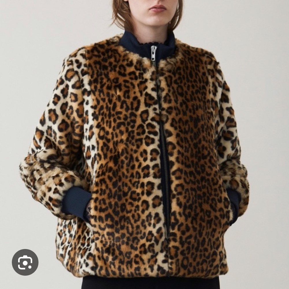 Ganni leopard faux fur swing coat 38